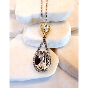 Swarovski Swinging Silver Tone Crystal Pendant Necklace 15" Stunning! NEW
